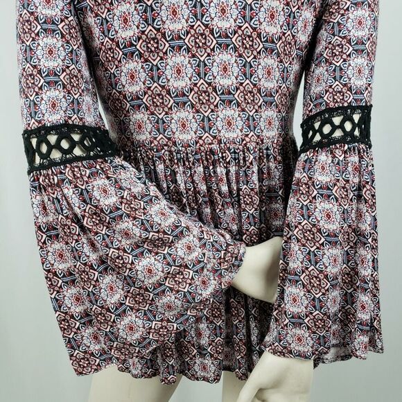 Max Jeans Hippie Tunic Top Floral Long Bell Sleeves Macramé Mandala - Picture 4 of 8